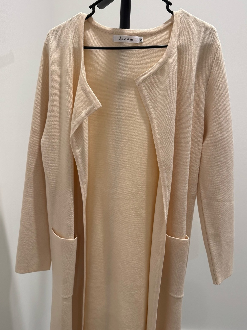 Ankless Cream Long Open-Front Cardigan with Pockets